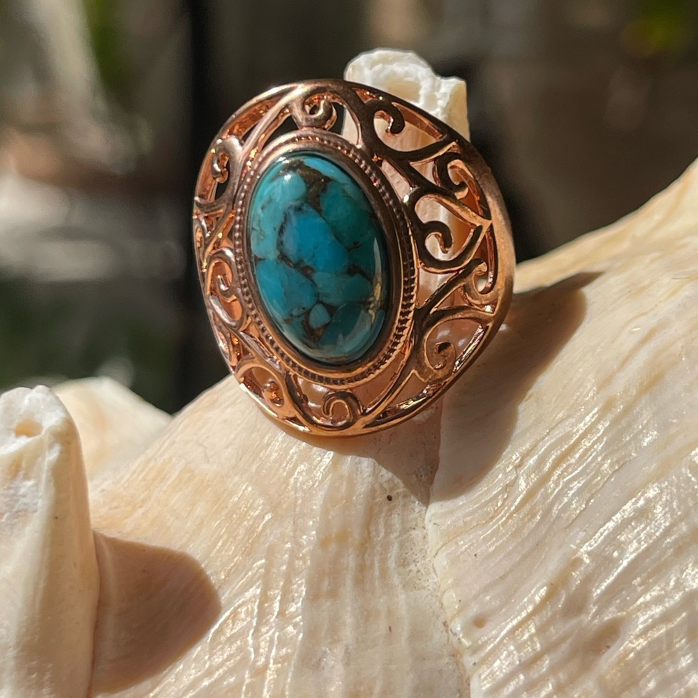 Turquoise and Rose Gold Plated Sterling Silver Ring